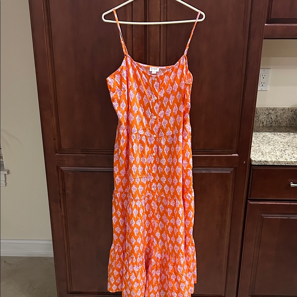 J. Crew Orange Patterned Midi Dress with Pockets